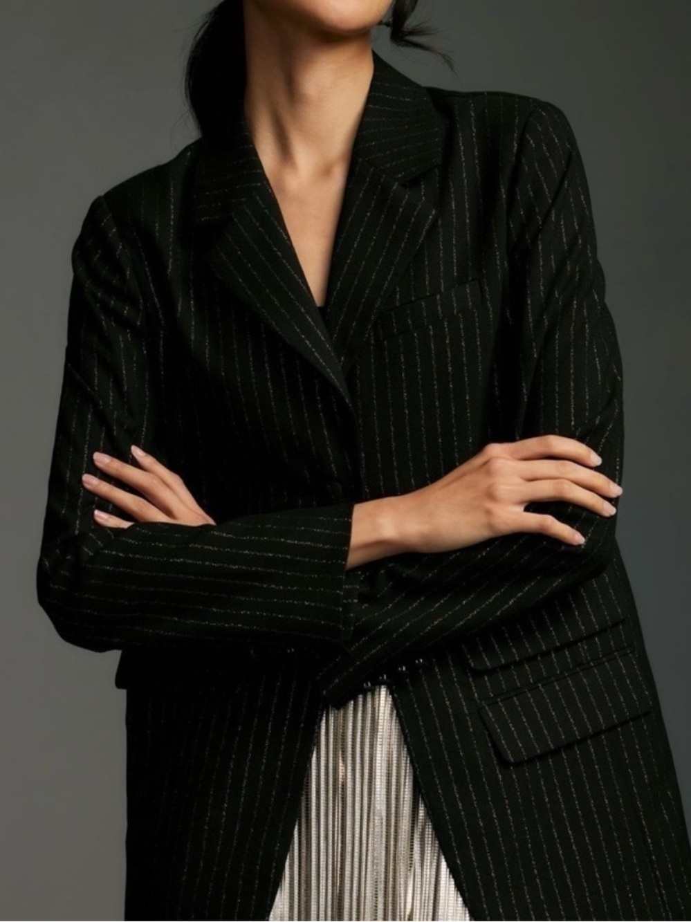 Anthropologie Black Pinstripe Blazer